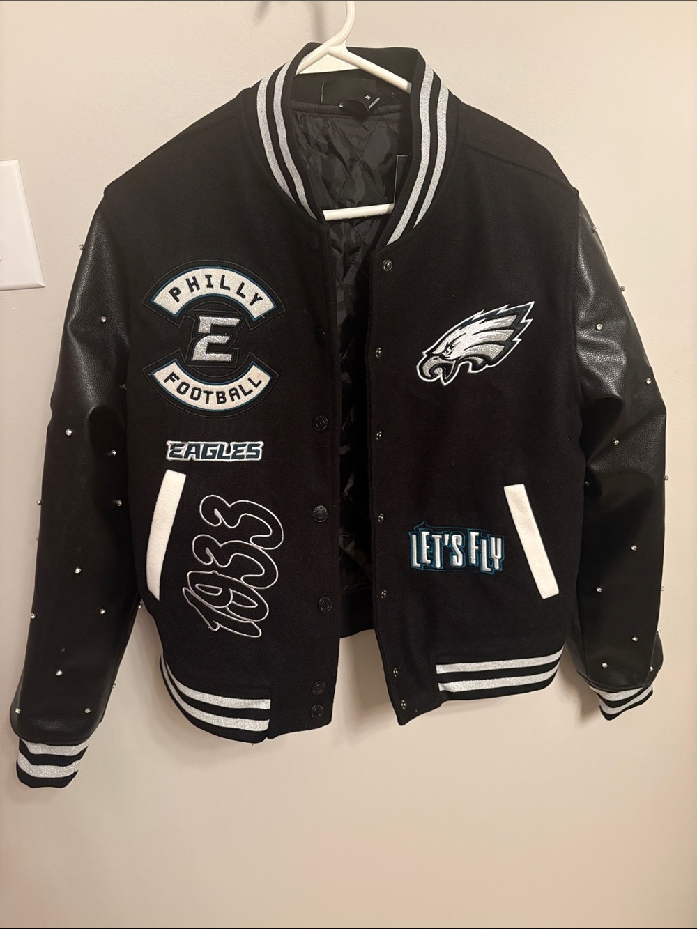 NFL Philadelphia Eagles Black and White Varsity Jacket